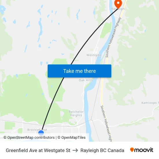 Greenfield Ave at Westgate St to Rayleigh BC Canada map