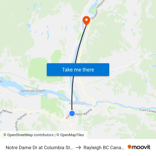 Notre Dame Dr at Columbia St W to Rayleigh BC Canada map