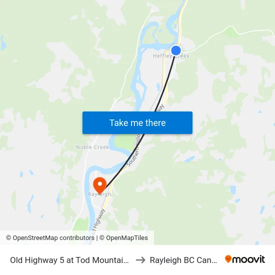 Old Highway 5 at Tod Mountain Rd to Rayleigh BC Canada map