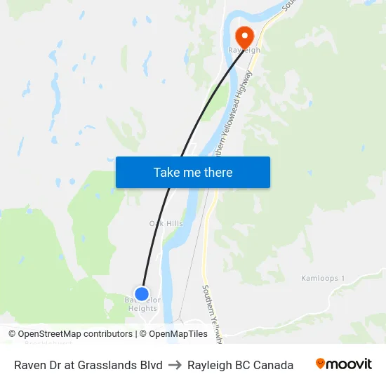 Raven Dr at Grasslands Blvd to Rayleigh BC Canada map