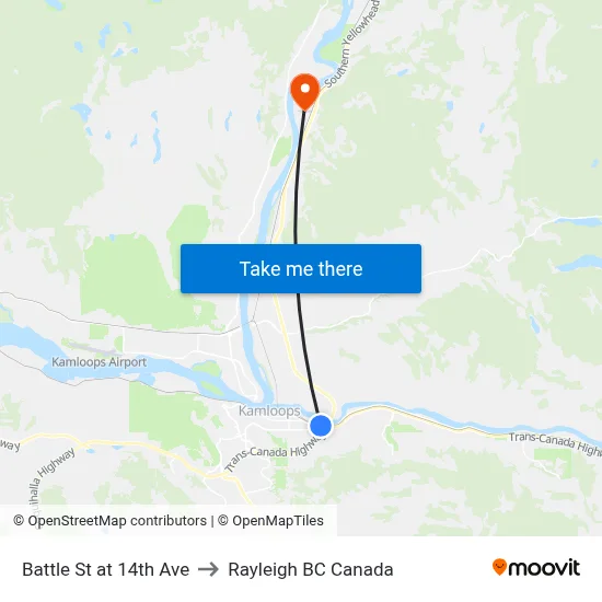 Battle St at 14th Ave to Rayleigh BC Canada map