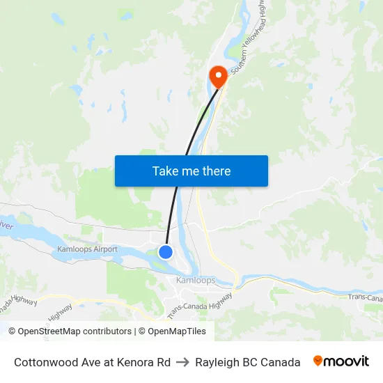 Cottonwood Ave at Kenora Rd to Rayleigh BC Canada map