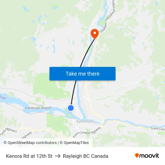 Kenora Rd at 12th St to Rayleigh BC Canada map