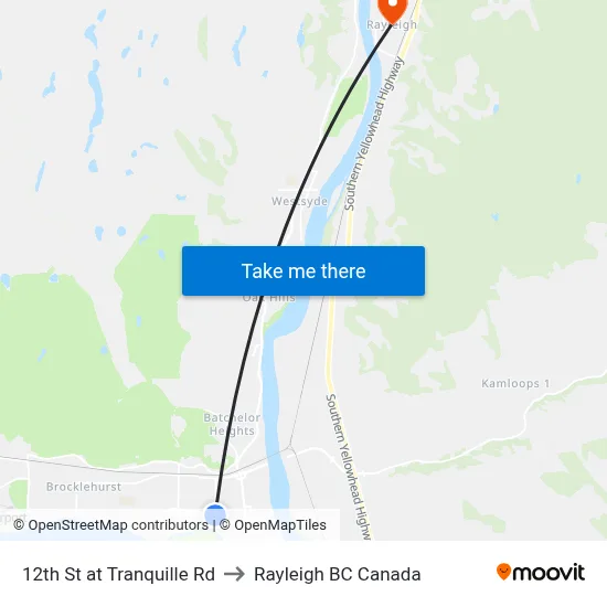 12th St at Tranquille Rd to Rayleigh BC Canada map