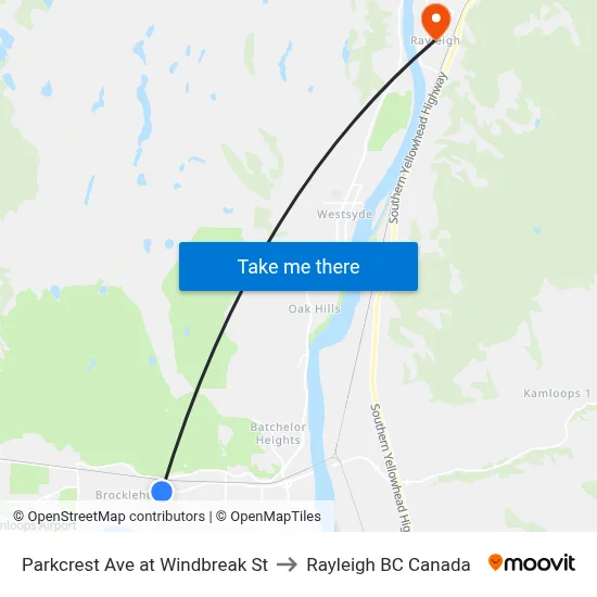 Parkcrest Ave at Windbreak St to Rayleigh BC Canada map