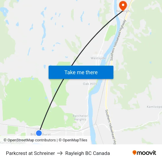 Parkcrest Ave at Schreiner St to Rayleigh BC Canada map