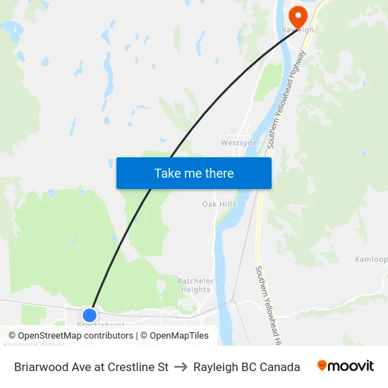 Briarwood Ave at Crestline St to Rayleigh BC Canada map