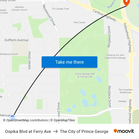 Ospika Blvd at Ferry Ave to The City of Prince George map