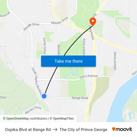 Ospika Blvd at Range Rd to The City of Prince George map