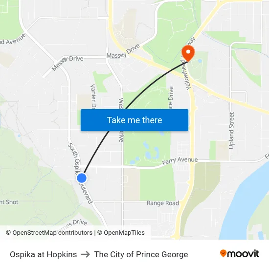 Ospika at Hopkins to The City of Prince George map