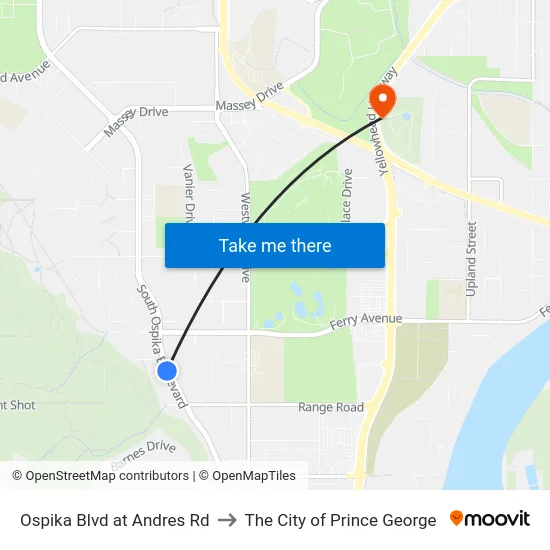 Ospika Blvd at Andres Rd to The City of Prince George map