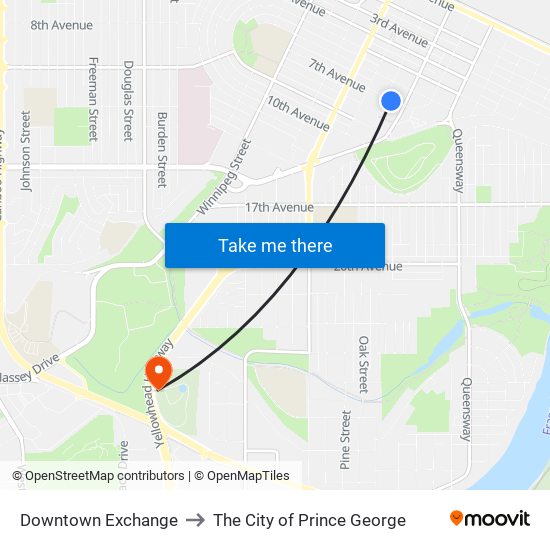 Downtown Exchange to The City of Prince George map