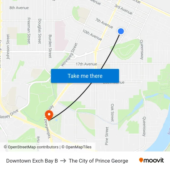 Downtown Exch Bay B to The City of Prince George map