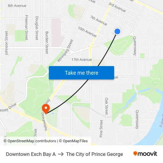 Downtown Exch Bay A to The City of Prince George map