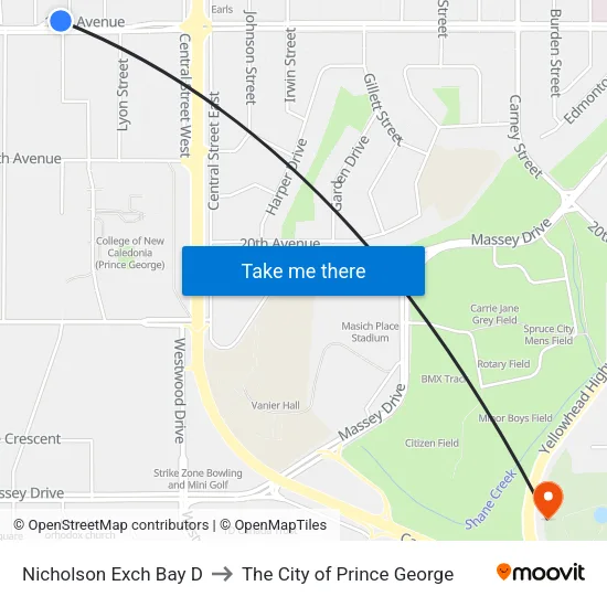 Nicholson Exch Bay D to The City of Prince George map