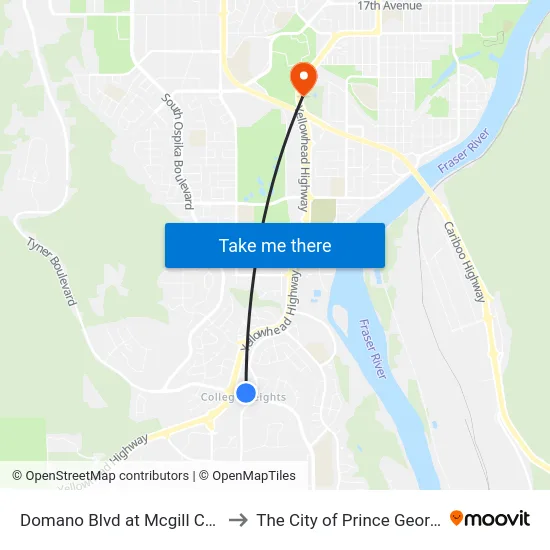 Domano Blvd at Mcgill Cres to The City of Prince George map