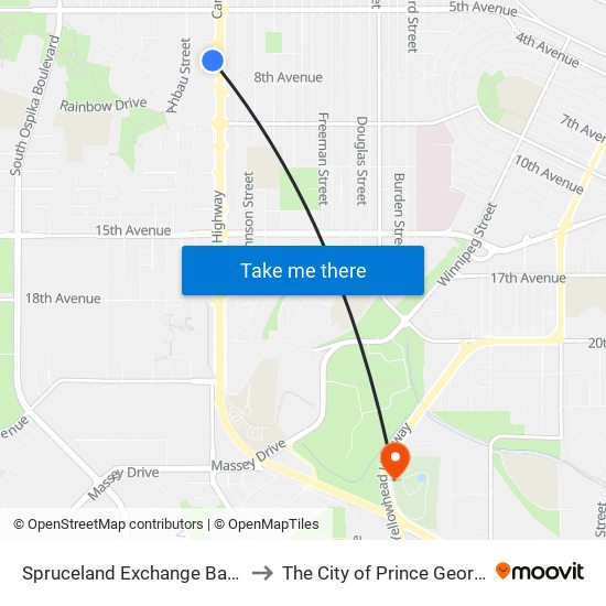 Spruceland Exchange Bay B to The City of Prince George map