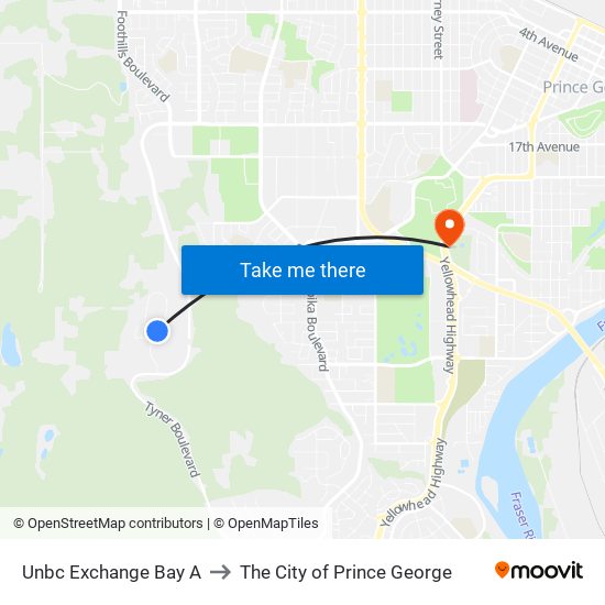 Unbc Exchange Bay A to The City of Prince George map