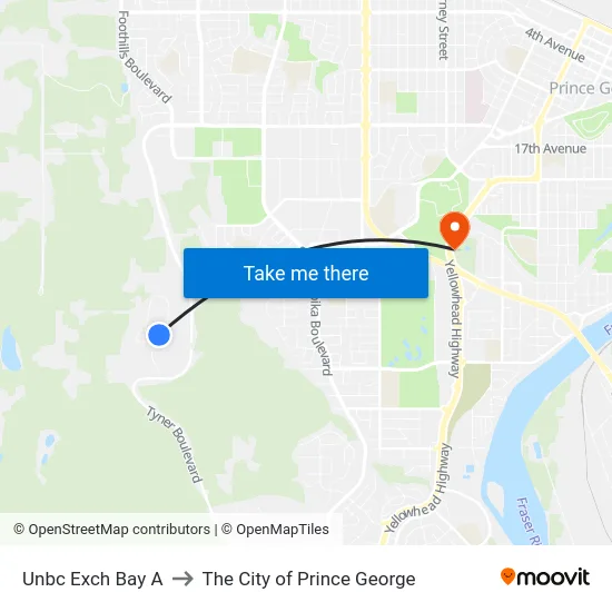 Unbc Exch Bay A to The City of Prince George map
