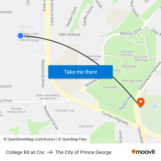 College Rd at Cnc to The City of Prince George map