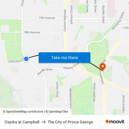 Ospika at Campbell to The City of Prince George map