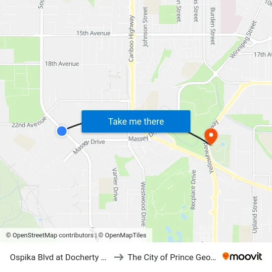 Ospika Blvd at Docherty Ave to The City of Prince George map