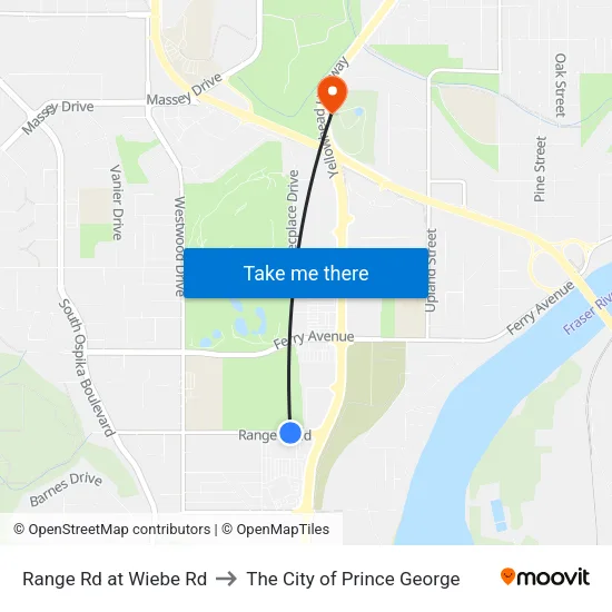 Range Rd at Wiebe Rd to The City of Prince George map