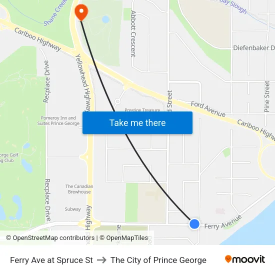Ferry Ave at Spruce St to The City of Prince George map