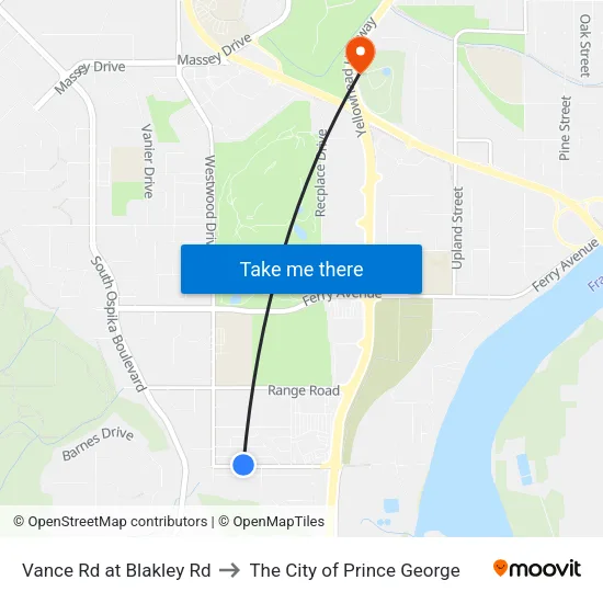 Vance Rd at Blakley Rd to The City of Prince George map