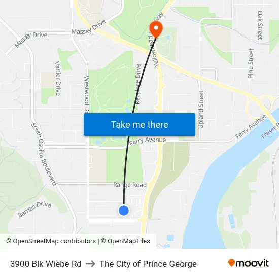 3900 Blk Wiebe Rd to The City of Prince George map