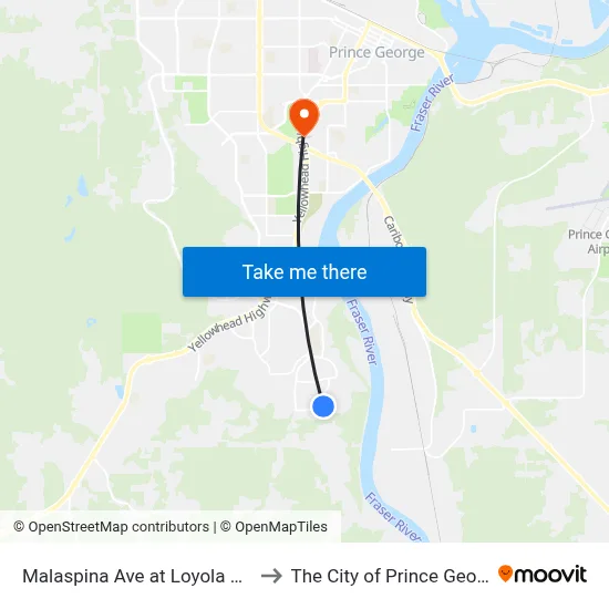 Malaspina Ave at Loyola Cres to The City of Prince George map