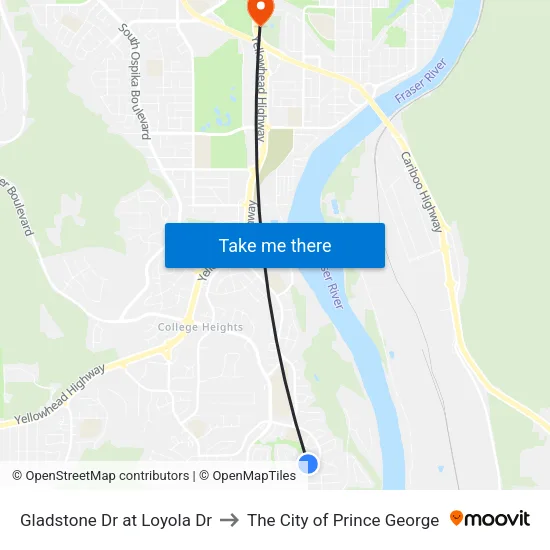 Gladstone Dr at Loyola Dr to The City of Prince George map