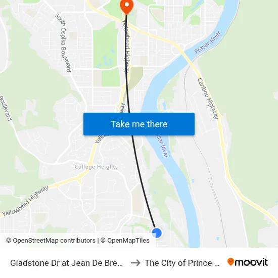 Gladstone Dr at Jean De Brebeuf Cres to The City of Prince George map