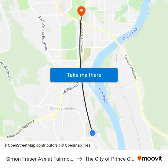Simon Fraser Ave at Fairmont Cres to The City of Prince George map