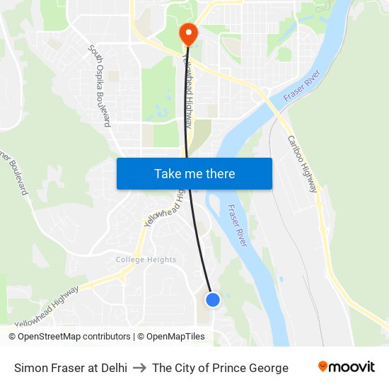 Simon Fraser at Delhi to The City of Prince George map