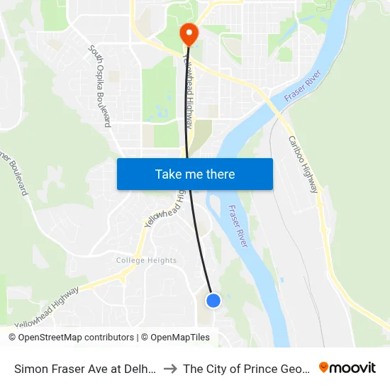 Simon Fraser Ave at Delhi Pl to The City of Prince George map
