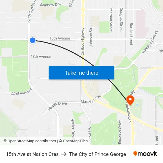 15th Ave at Nation Cres to The City of Prince George map