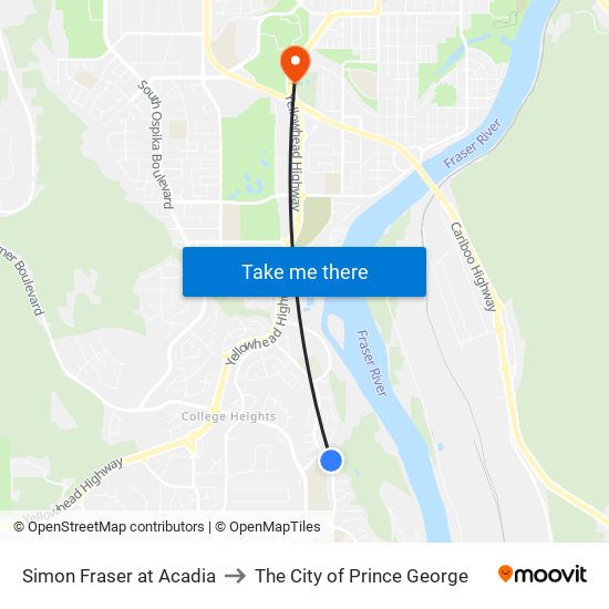 Simon Fraser at Acadia to The City of Prince George map