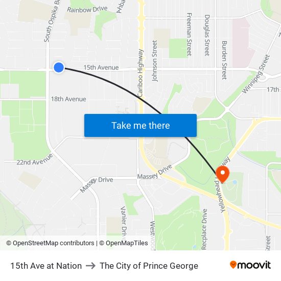 15th Ave at Nation to The City of Prince George map