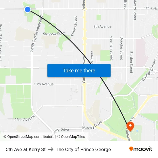 5th Ave at Kerry St to The City of Prince George map