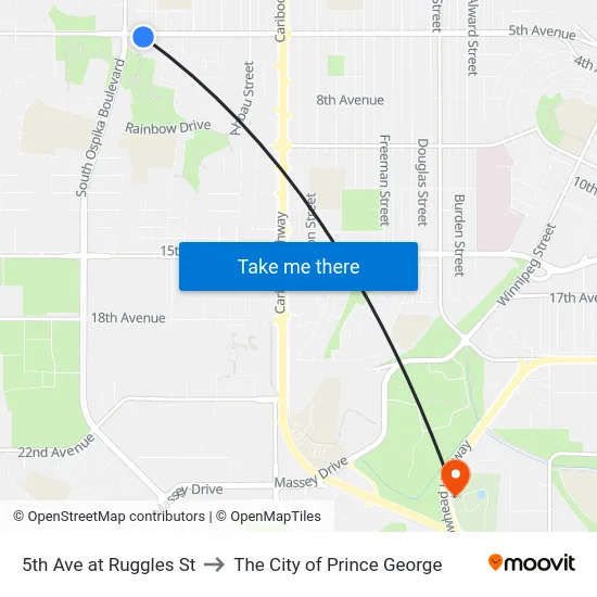 5th Ave at Ruggles St to The City of Prince George map