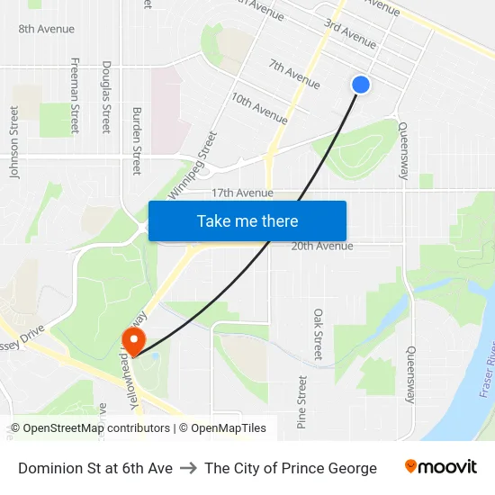 Dominion St at 6th Ave to The City of Prince George map
