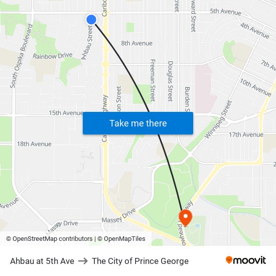 Ahbau at 5th Ave to The City of Prince George map
