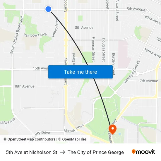 5th Ave at Nicholson St to The City of Prince George map