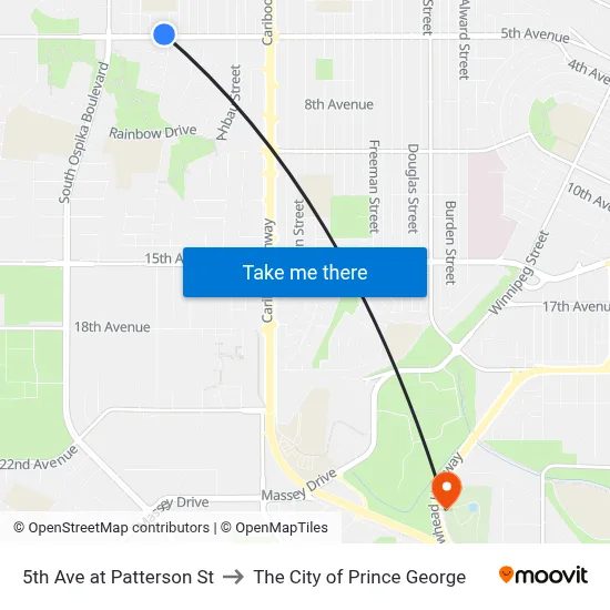 5th Ave at Patterson St to The City of Prince George map