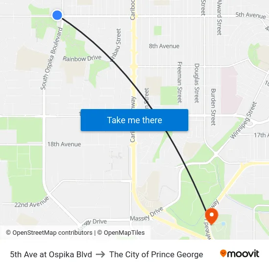 5th Ave at Ospika Blvd to The City of Prince George map