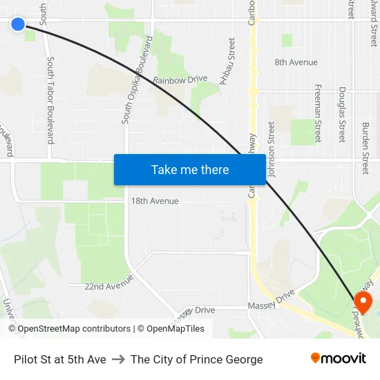 Pilot St at 5th Ave to The City of Prince George map