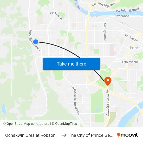 Ochakwin Cres at Robson Ave to The City of Prince George map