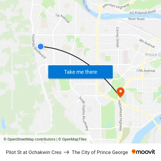 Pilot St at Ochakwin Cres to The City of Prince George map