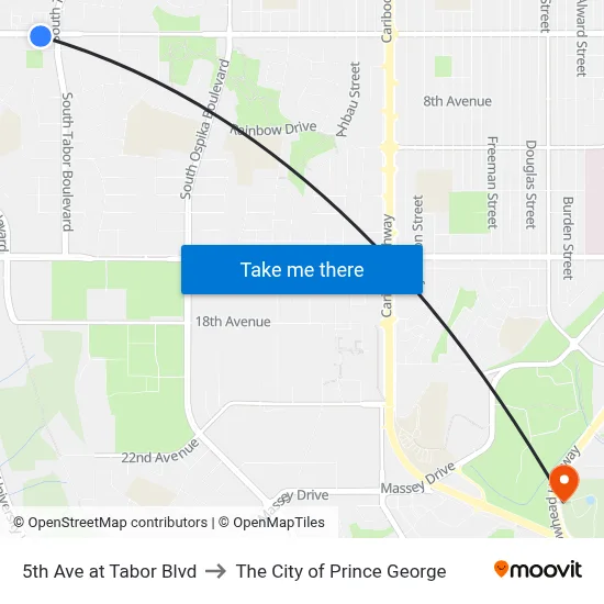 5th Ave at Tabor Blvd to The City of Prince George map